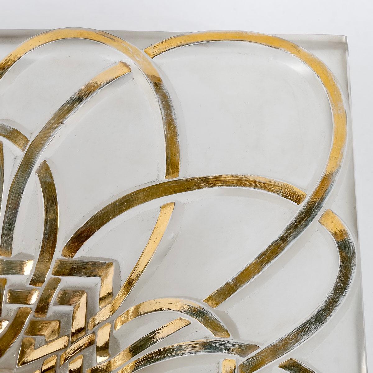 French 1950 Marc Lalique Mirror Hollywood Regency Entrelacs Crystal Gold Enamel 