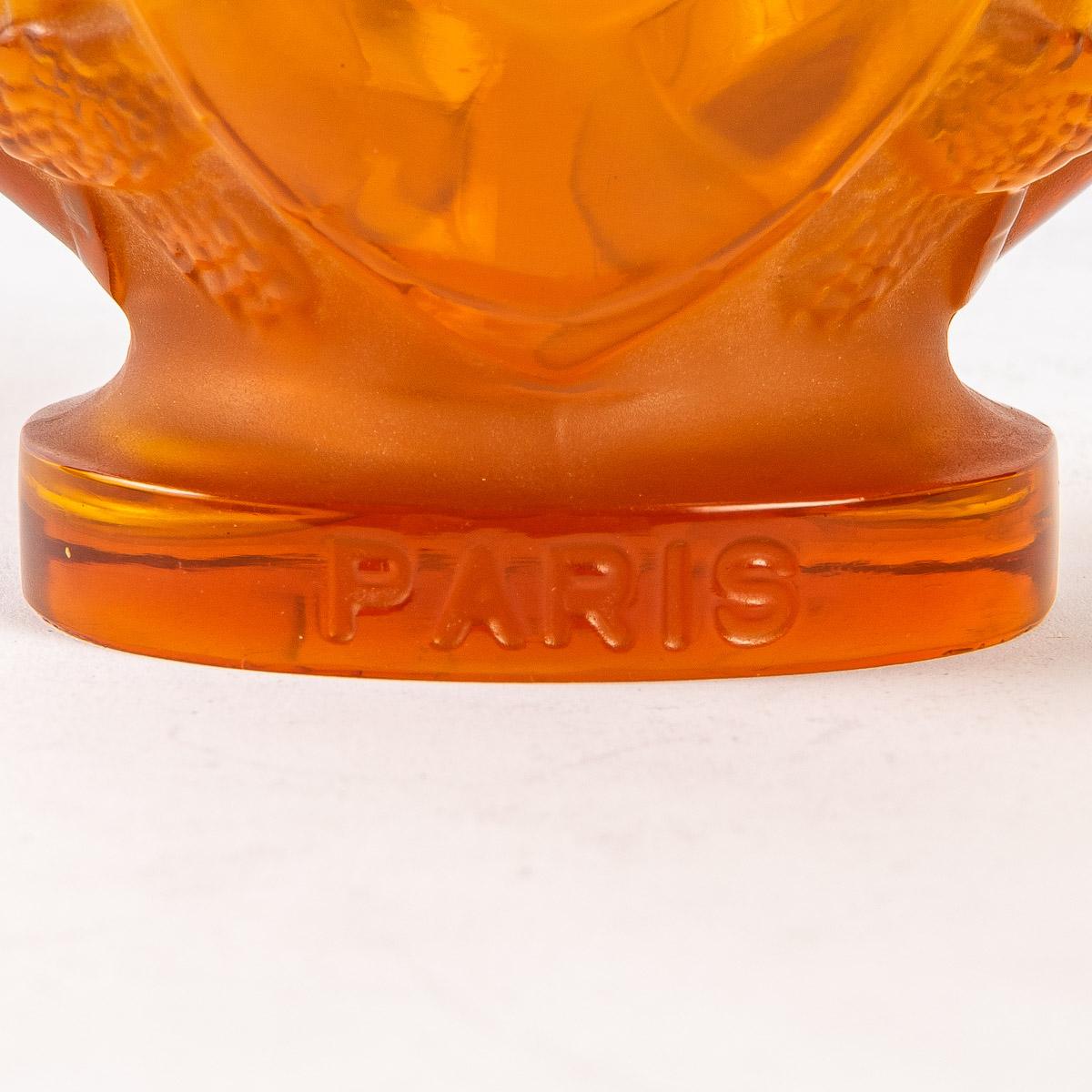 French 1950 Marc Lalique N°7 Tortue Turtle Morabito Perfume Bottle Orange Glass Biggest For Sale