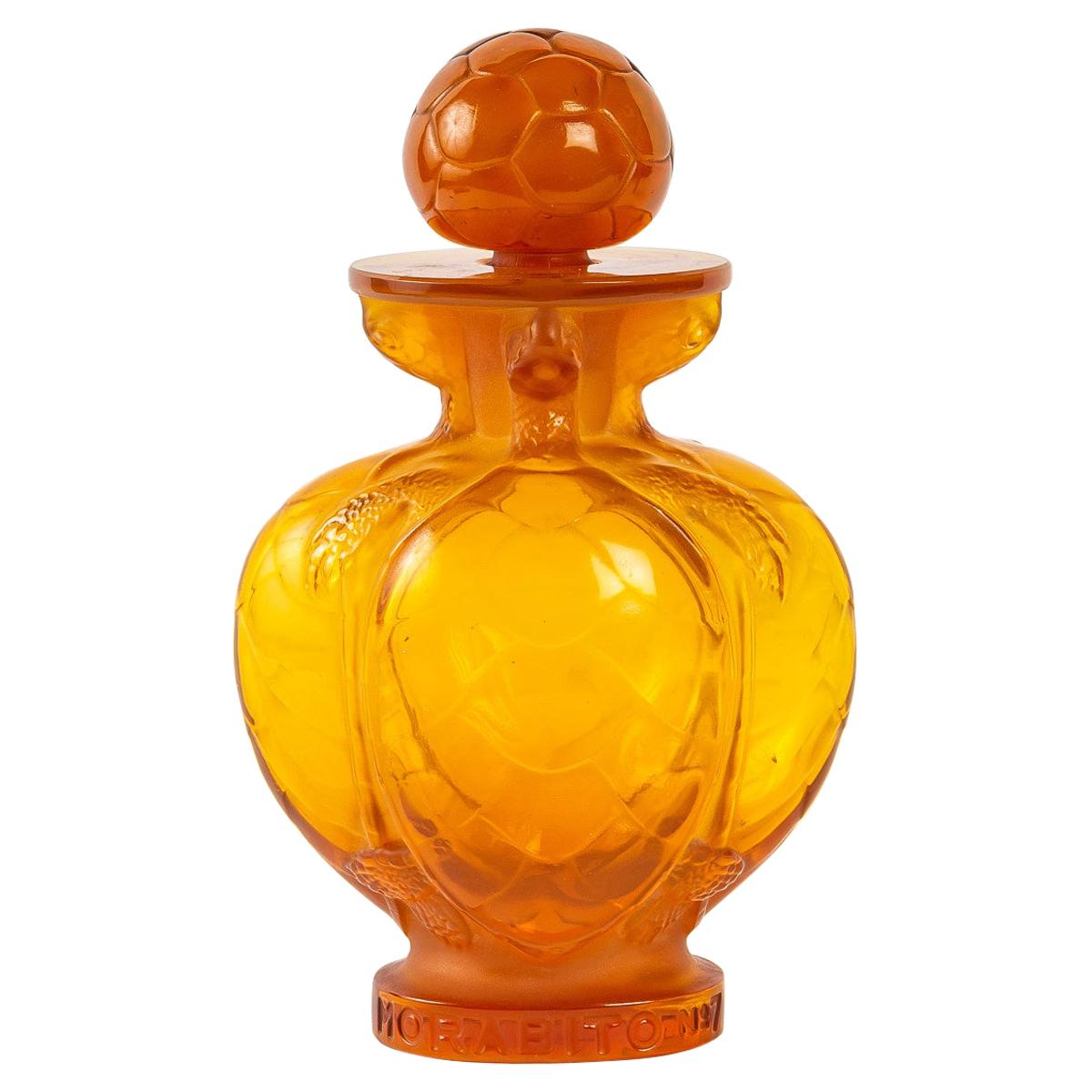 1950 Marc Lalique N°7 Tortue Turtle Morabito Perfume Bottle Orange Glass Biggest For Sale