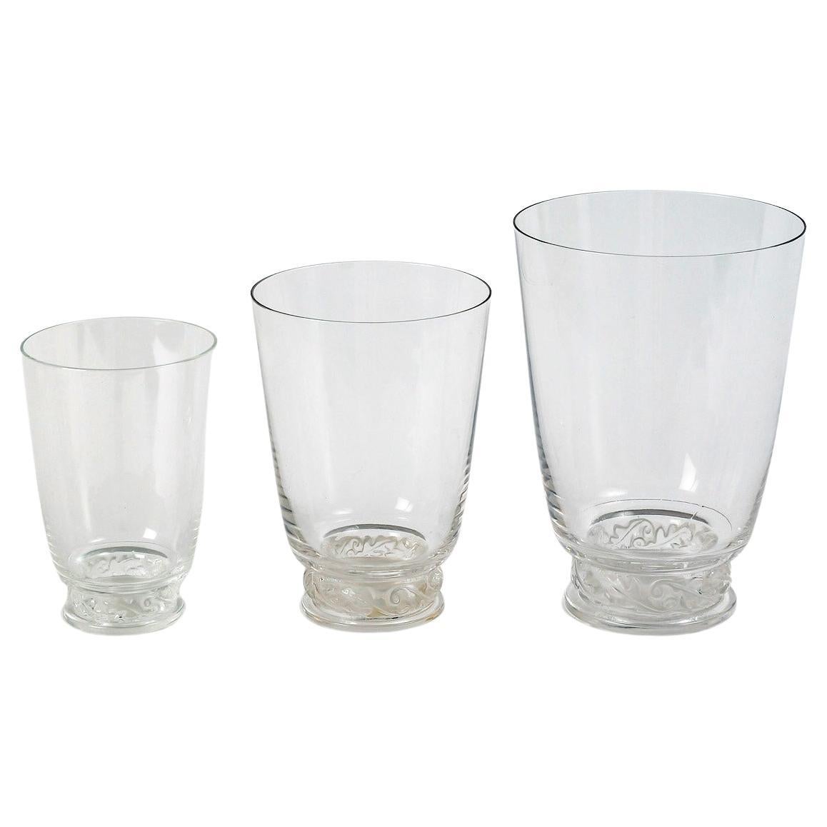 1950 Marc Lalique - Tablewares Saint Hubert Crystal Glasses Tumblers Goblets For Sale