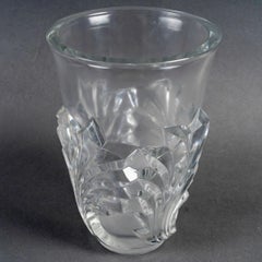 1950 Marc Lalique - Vase Surcouf Feuilles CrystaL