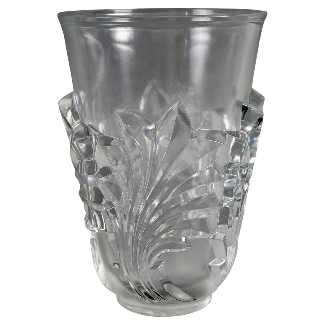 1950 Marc Lalique - Vaso Surcouf Foglie CrystaL