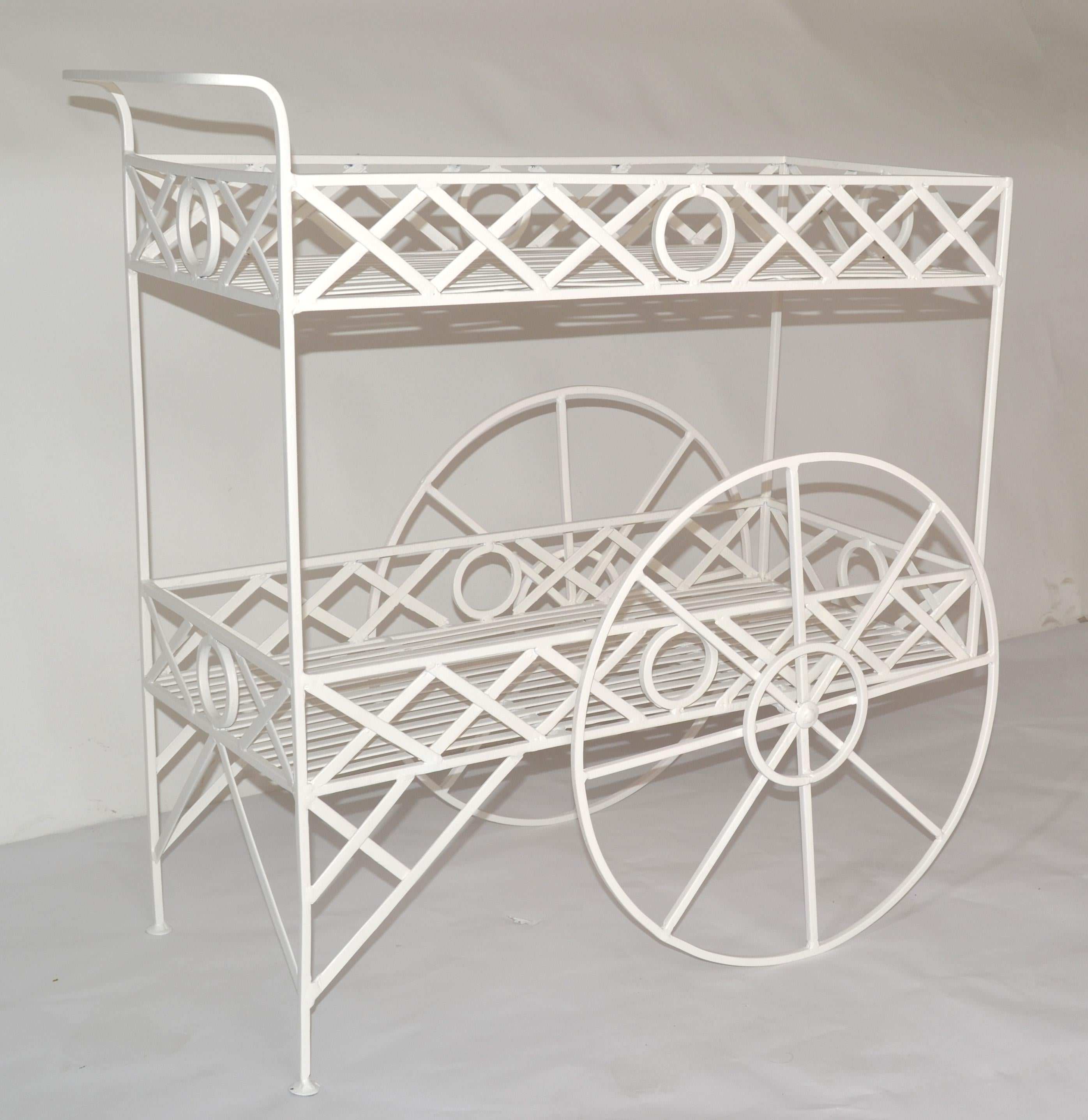 1950 Mediterrane Antique White Metal Indoor Outdoor Dry Bar Kitchen Cart France  For Sale 6