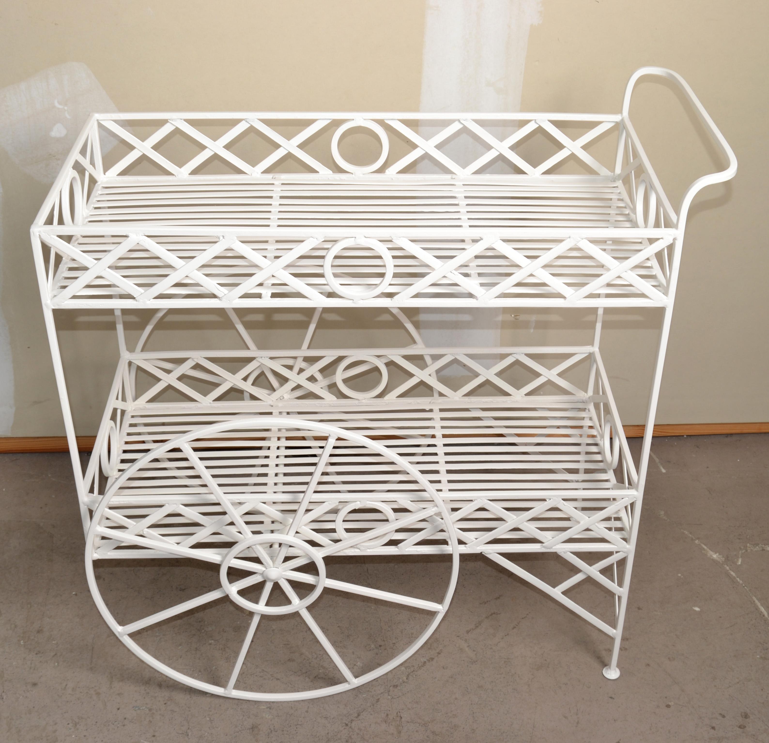 1950 Mediterrane Antique White Metal Indoor Outdoor Dry Bar Kitchen Cart France  For Sale 8