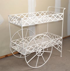1950 Mediterrane Antique White Metal Indoor Outdoor Dry Bar Kitchen Cart France