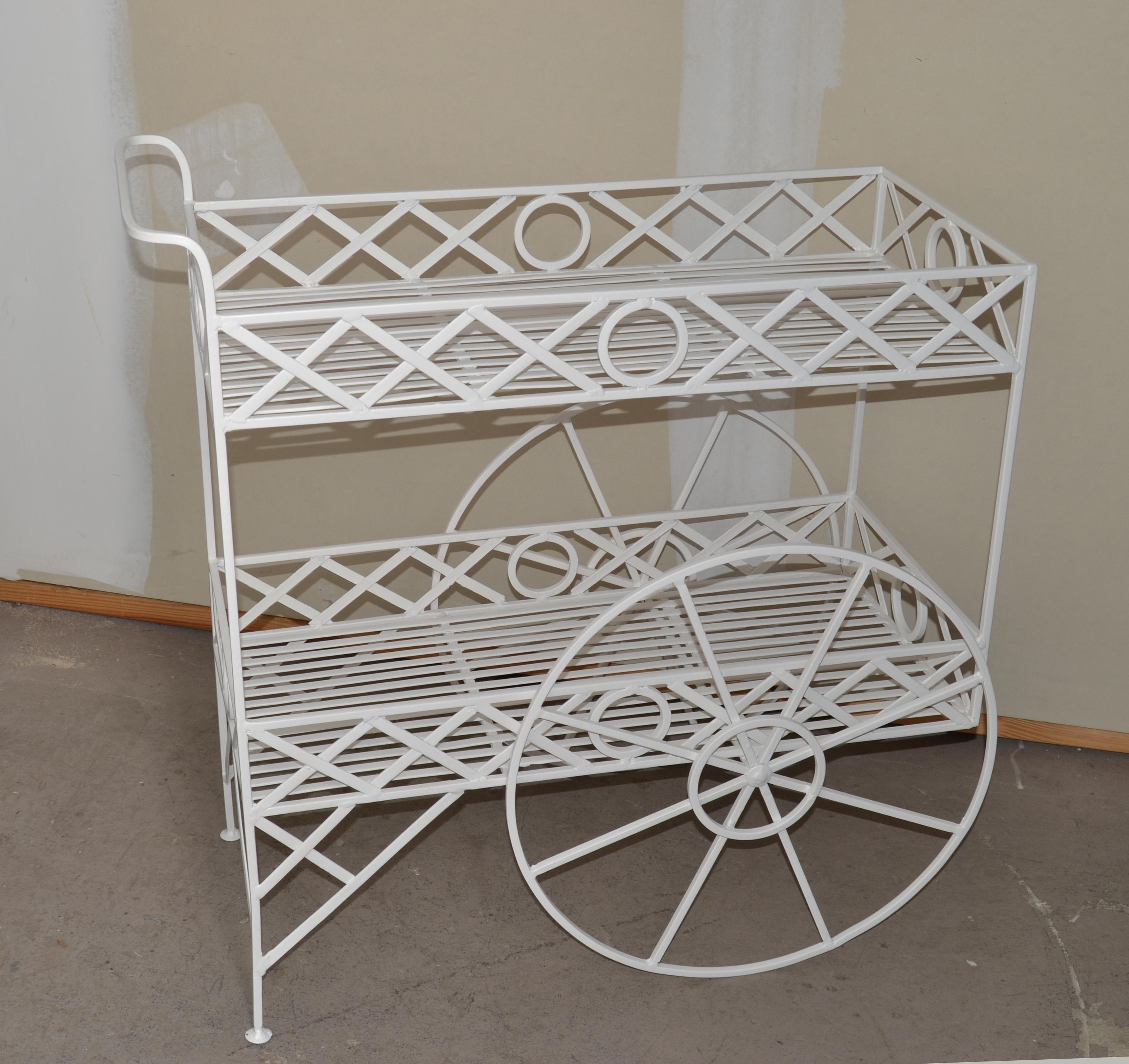 20th Century 1950 Mediterrane Antique White Metal Indoor Outdoor Dry Bar Kitchen Cart France  For Sale