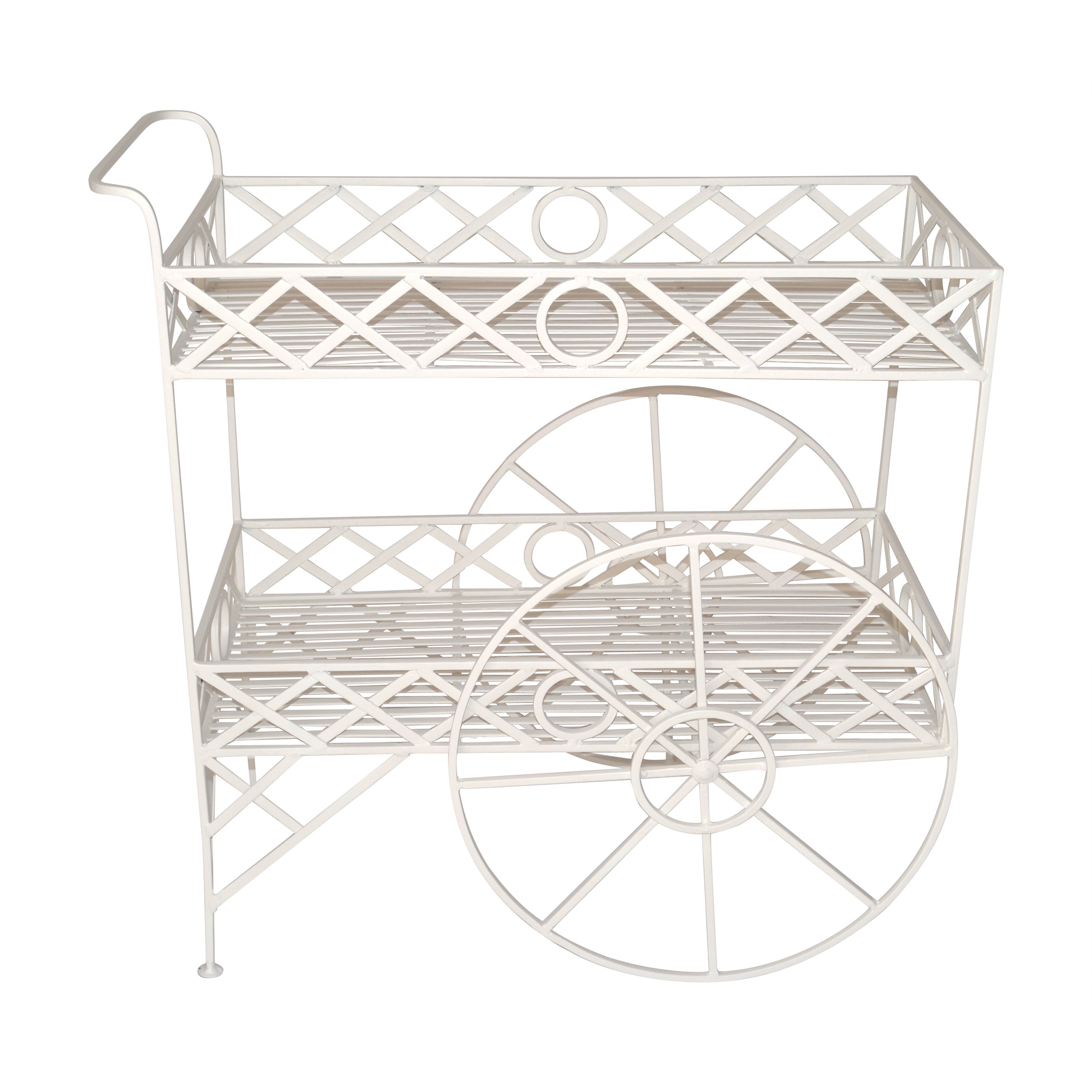1950 Mediterrane Antique White Metal Indoor Outdoor Dry Bar Kitchen Cart France