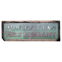 Retro 1950 Metal Original Advertising Manhattan Restaurant Sign