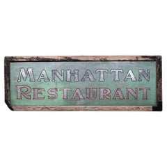 Original Werbeschild für Manhattaner Restaurant aus Metall, 1950