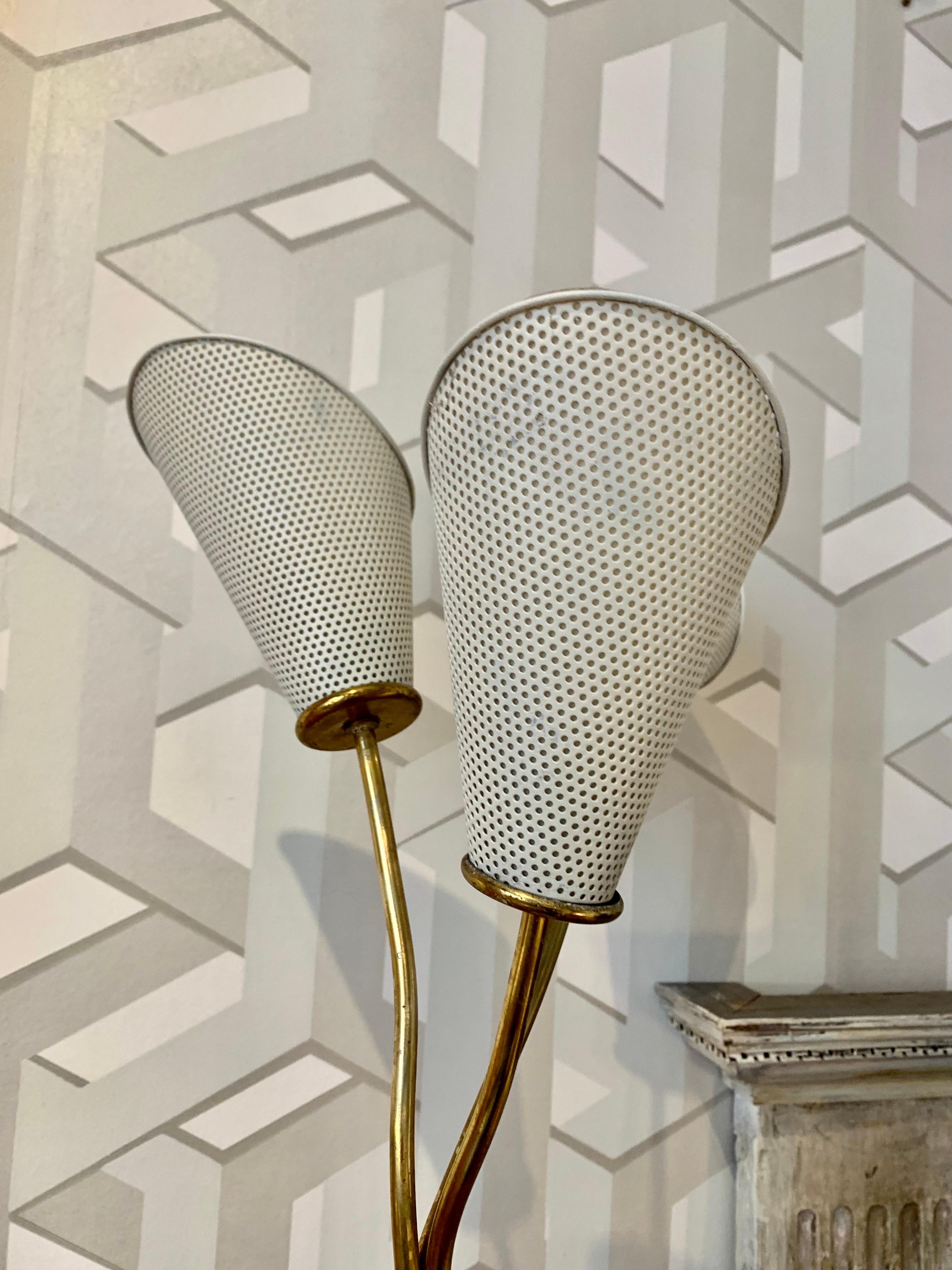 Mid-Century Modern 1950 Mid Century Mathieu Mategot Perforated Metal and Brass Table Lamp For Sale