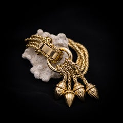 1950 mid-century multi strand bracelet with acorn tassels - 18K solid gold