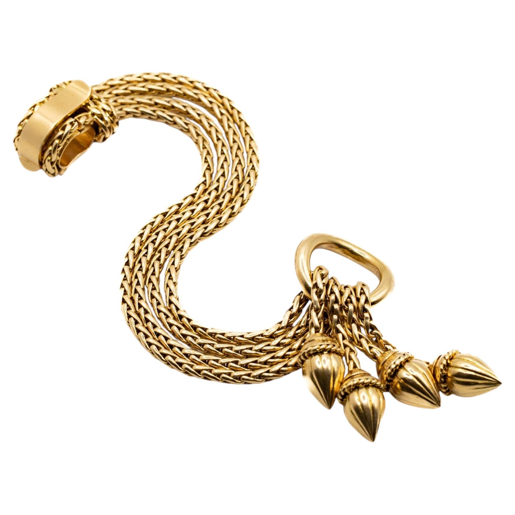 1950 mid-century multi strand bracelet with acorn tassels - 18K solid gold