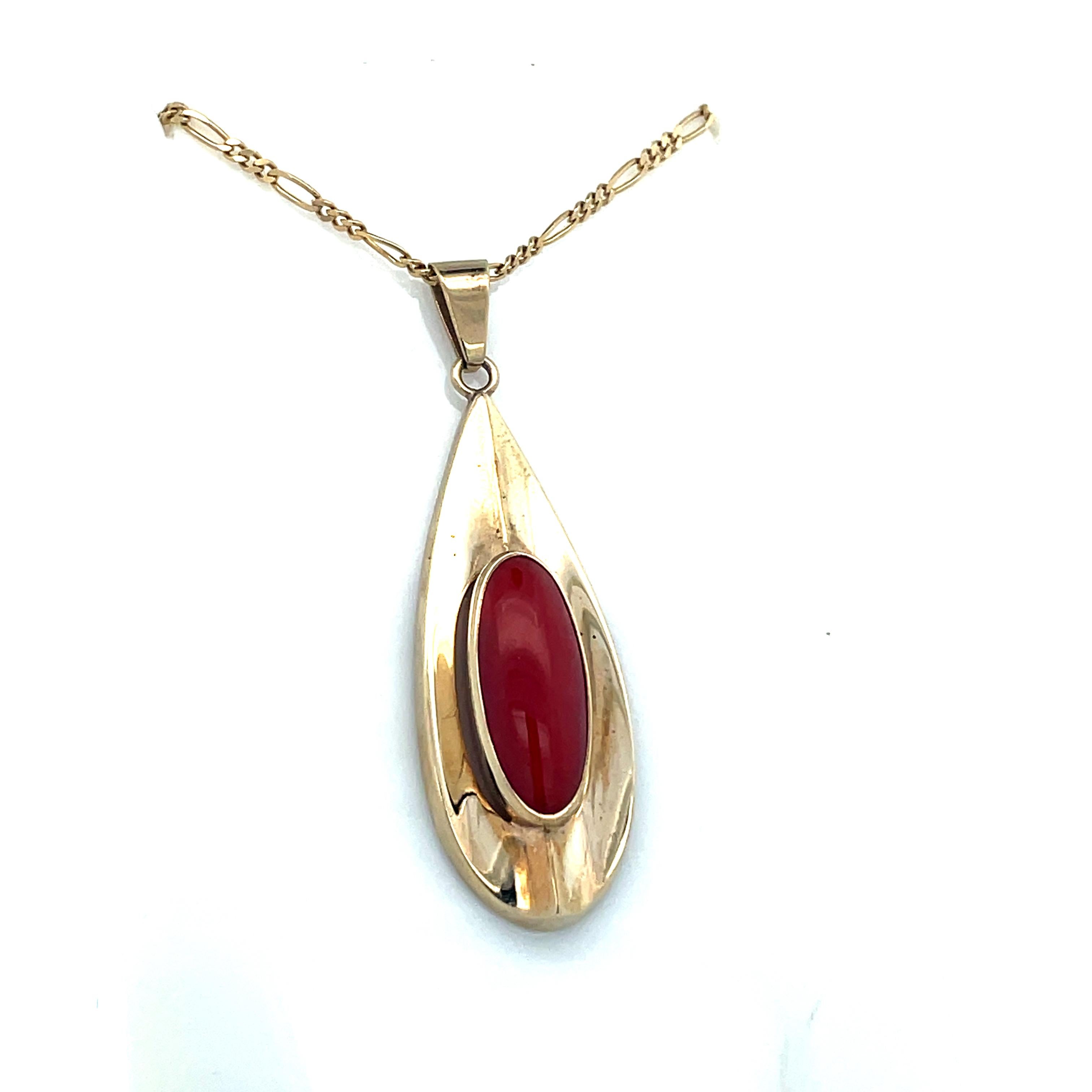 Modern 1950 Mid-Century Un-Dyed Intense Red Coral Pendant 