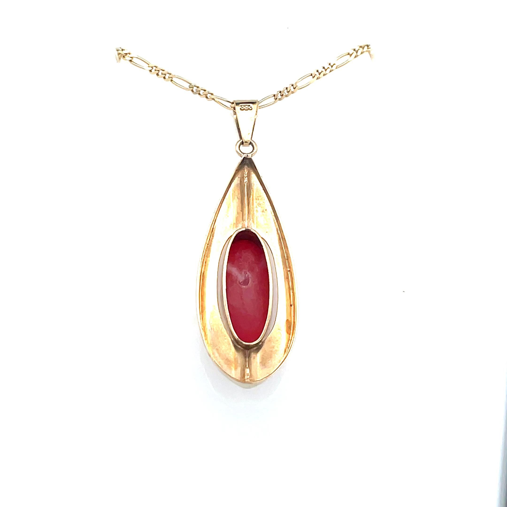 1950 Mid-Century Un-Dyed Intense Red Coral Pendant  1