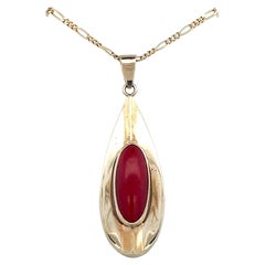 Vintage 1950 Mid-Century Un-Dyed Intense Red Coral Pendant 