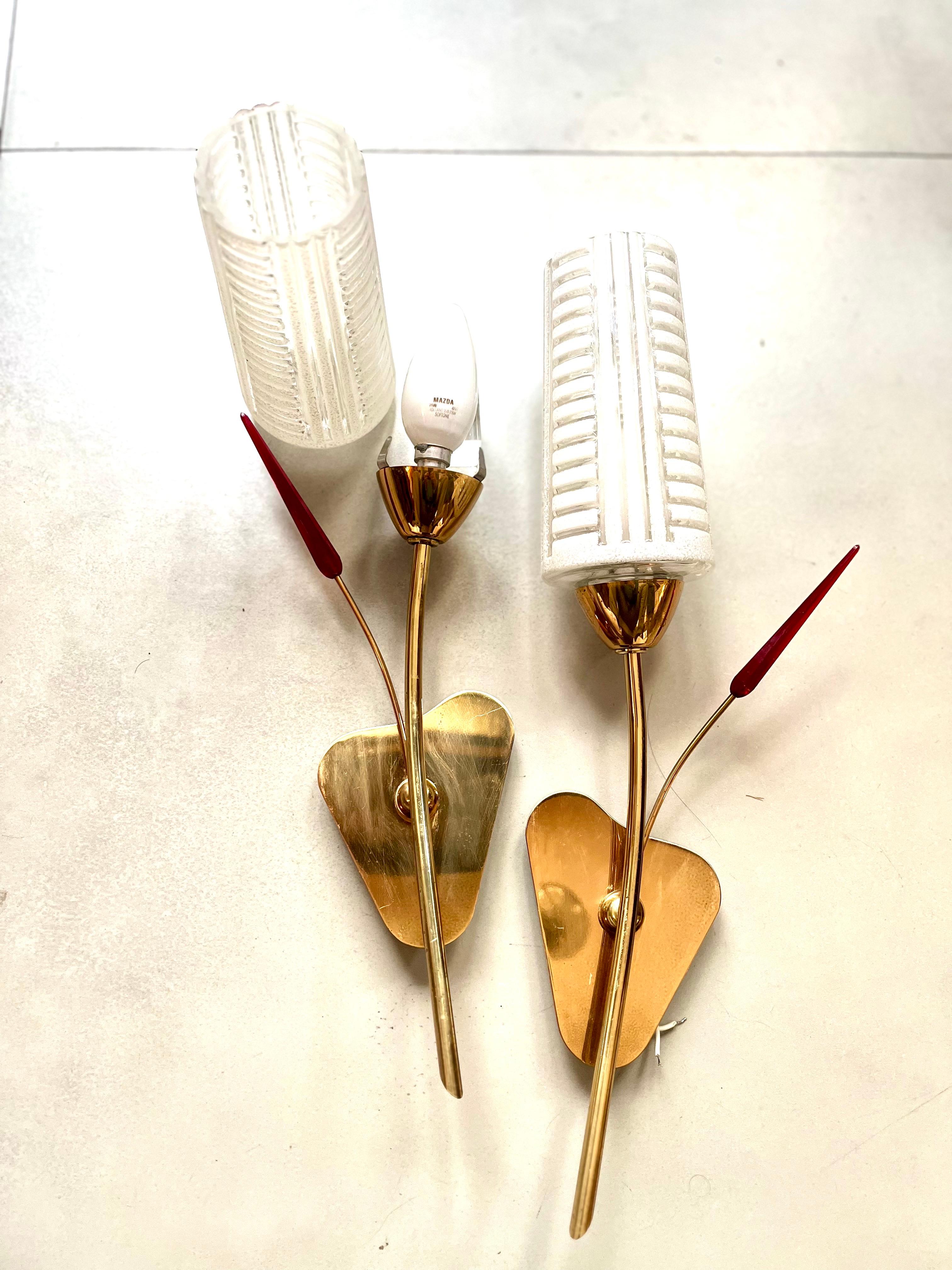 1950 Mid Modern Century Pair Wall Sconces von Maison Arlus im Angebot 4