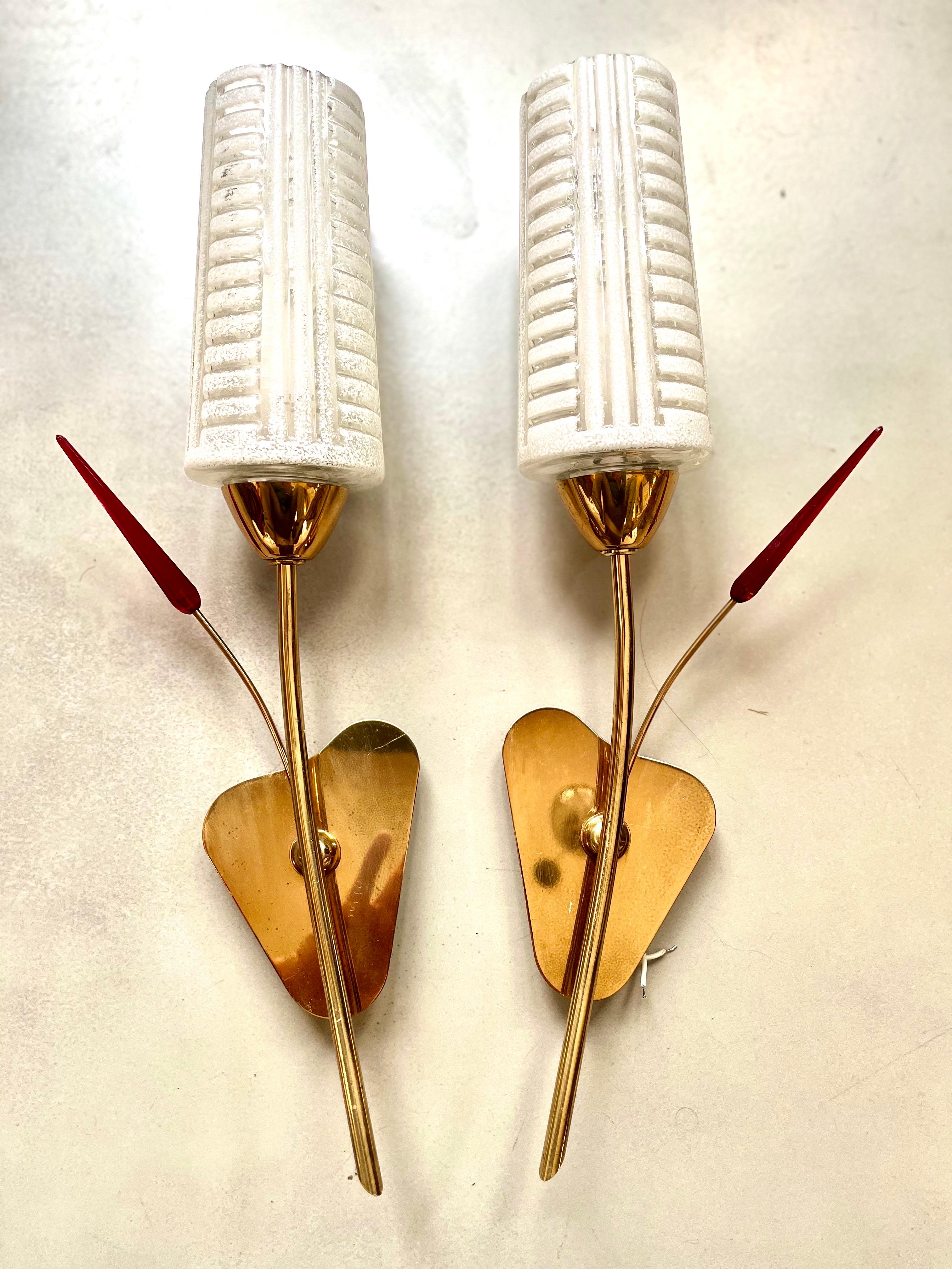 1950 Mid Modern Century Pair Wall Sconces von Maison Arlus im Angebot 5