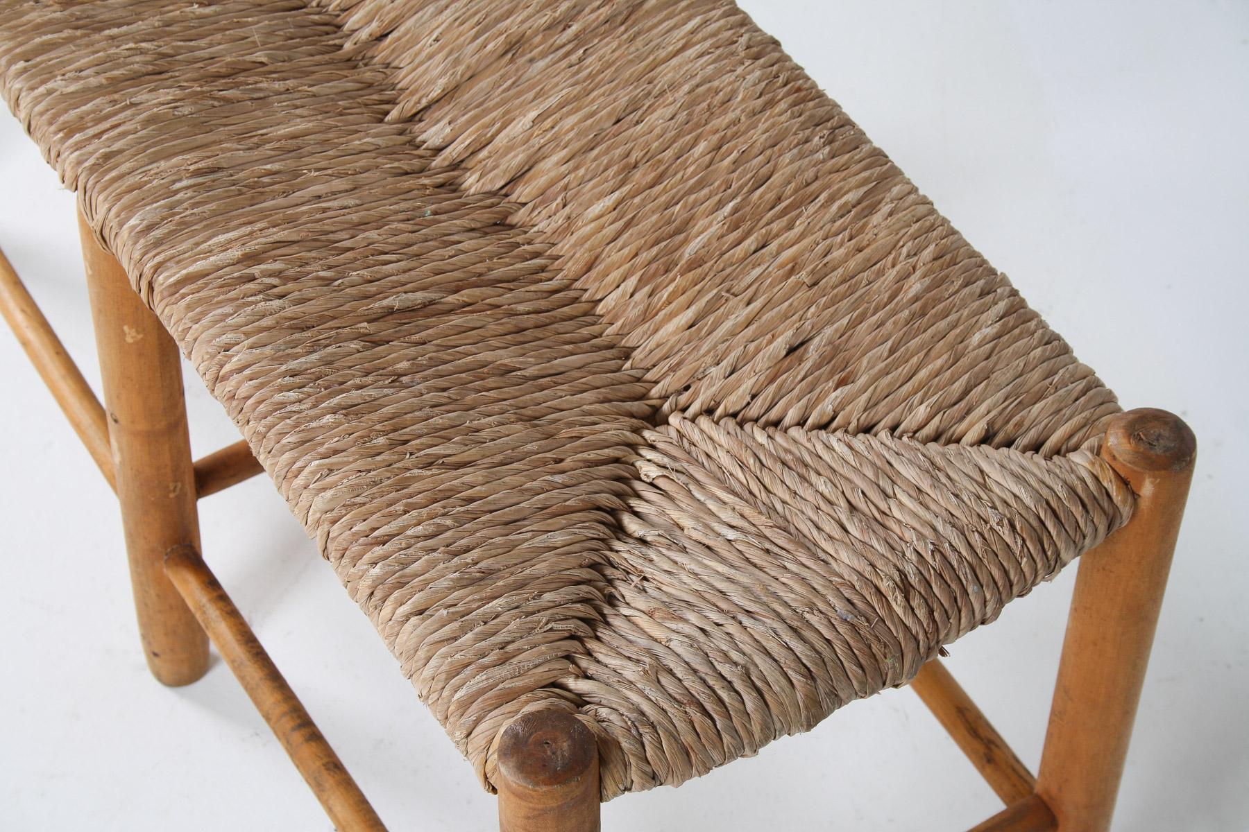 1950 MidCentury French Straw Woven Bench Seat in the Style of Charlotte Perriand 8