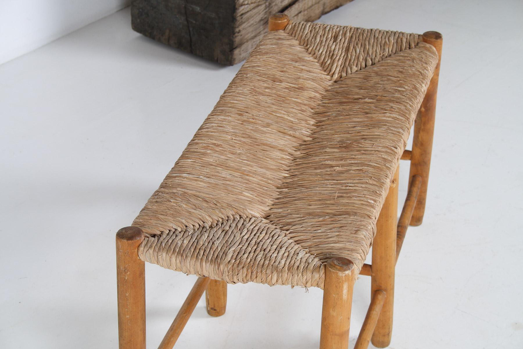 1950 MidCentury French Straw Woven Bench Seat in the Style of Charlotte Perriand 9