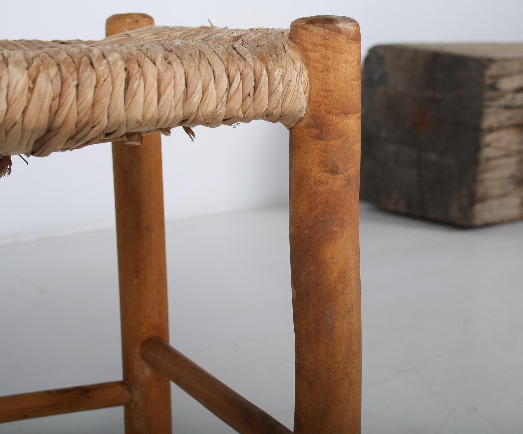 1950 MidCentury French Straw Woven Bench Seat in the Style of Charlotte Perriand 11