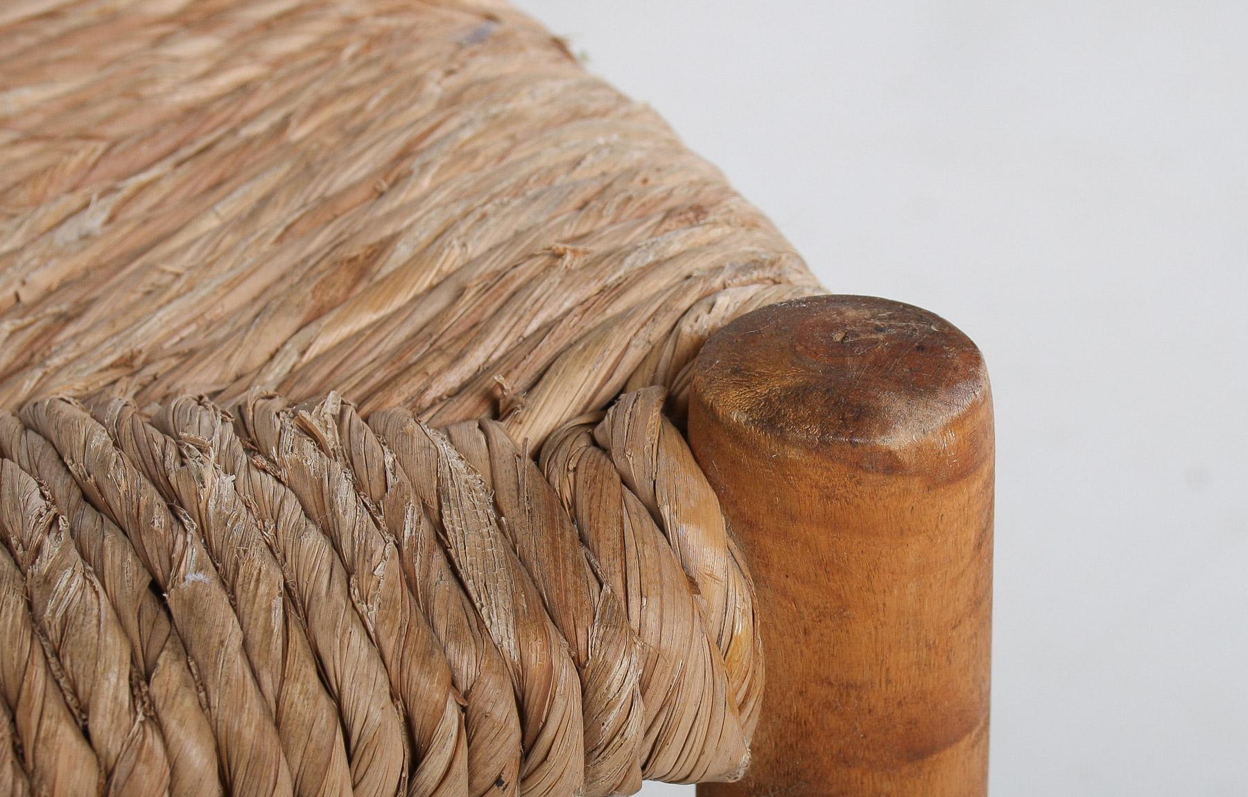 1950 MidCentury French Straw Woven Bench Seat in the Style of Charlotte Perriand 12