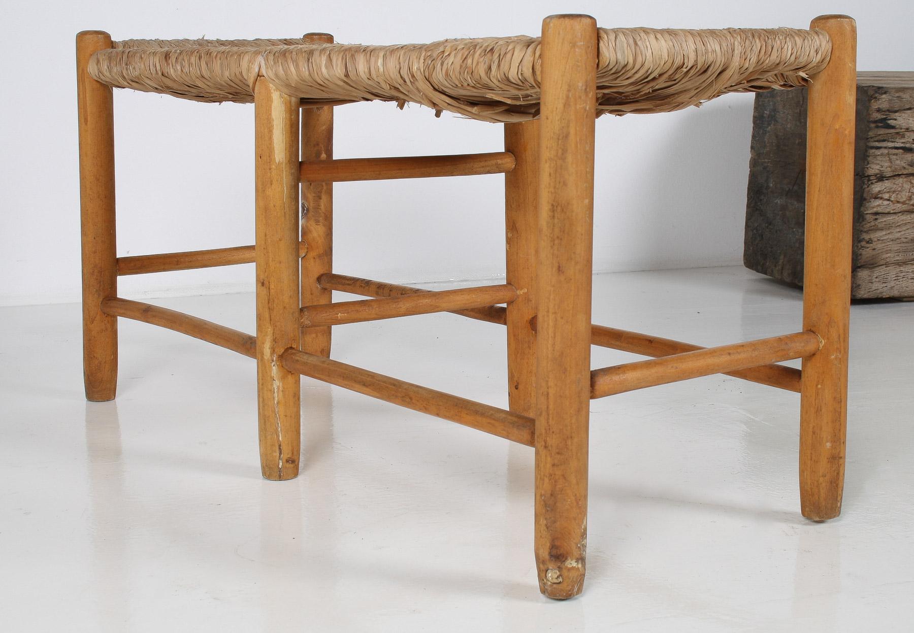 1950 MidCentury French Straw Woven Bench Seat in the Style of Charlotte Perriand 13