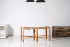 1950 MidCentury French Straw Woven Bench Seat in the Style of Charlotte Perriand