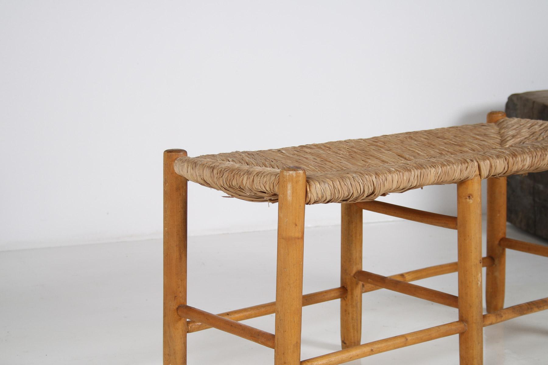 1950 MidCentury French Straw Woven Bench Seat in the Style of Charlotte Perriand 3