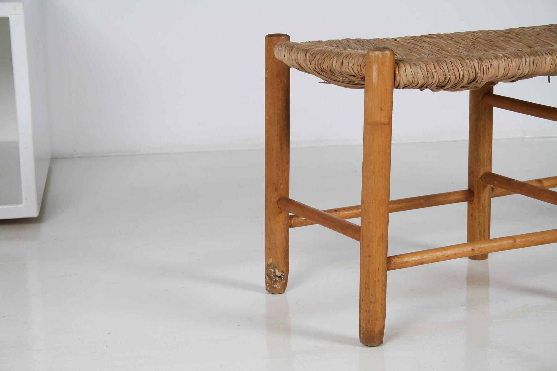 1950 MidCentury French Straw Woven Bench Seat in the Style of Charlotte Perriand 4
