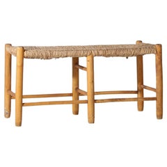 1950 MidCentury French Straw Woven Bench Seat in the Style of Charlotte Perriand
