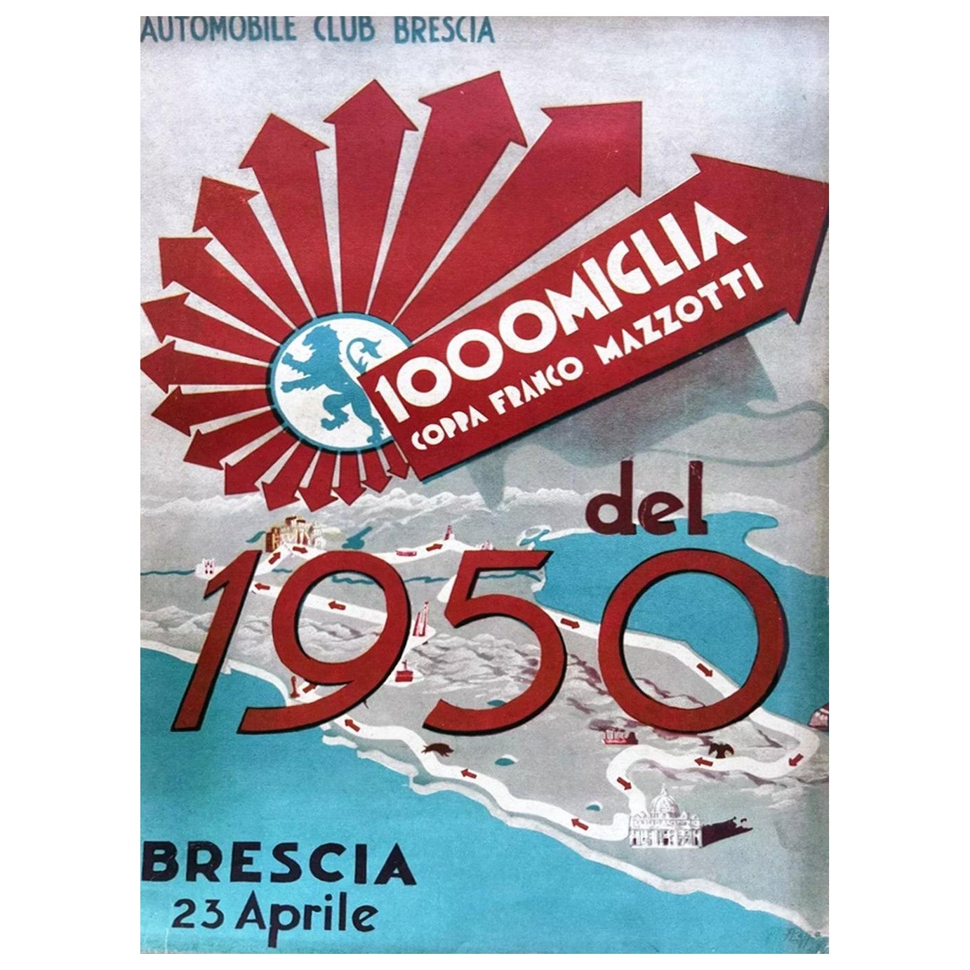 1950 Mille Miglia - Coppa Franco Mazzotti Poster originale d
epoca in vendita