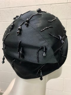 1950 Miss Dior Created By Christian Dior Black Satin Jet Beaded Cloche