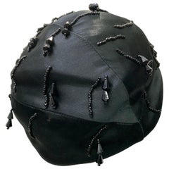 Retro 1950 Miss Dior Created By Christian Dior Black Satin Jet Beaded Cloche