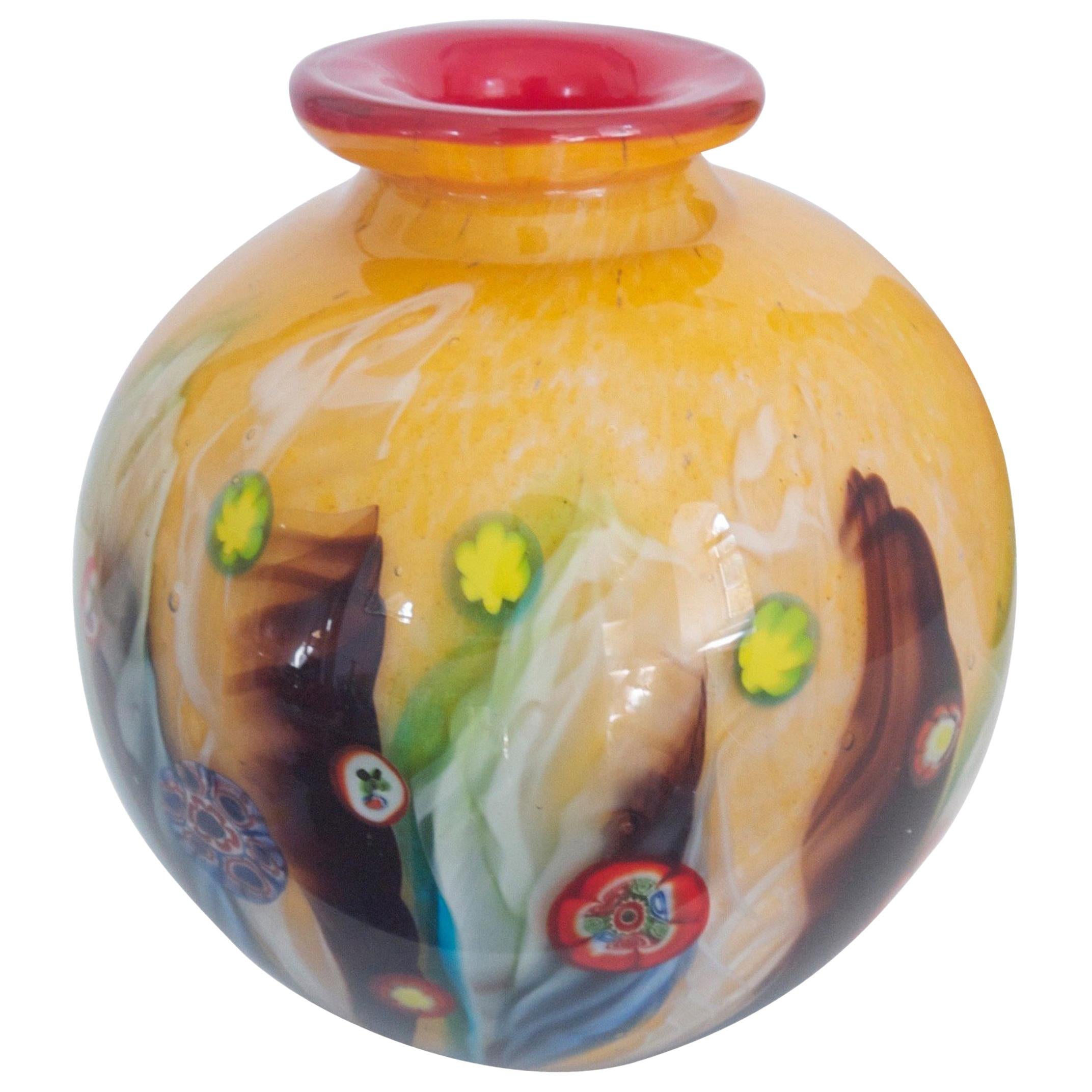 1950 Modernist Italian Murano Mille Fiori 'Orb' Glass Vase by Fratelli Toso For Sale
