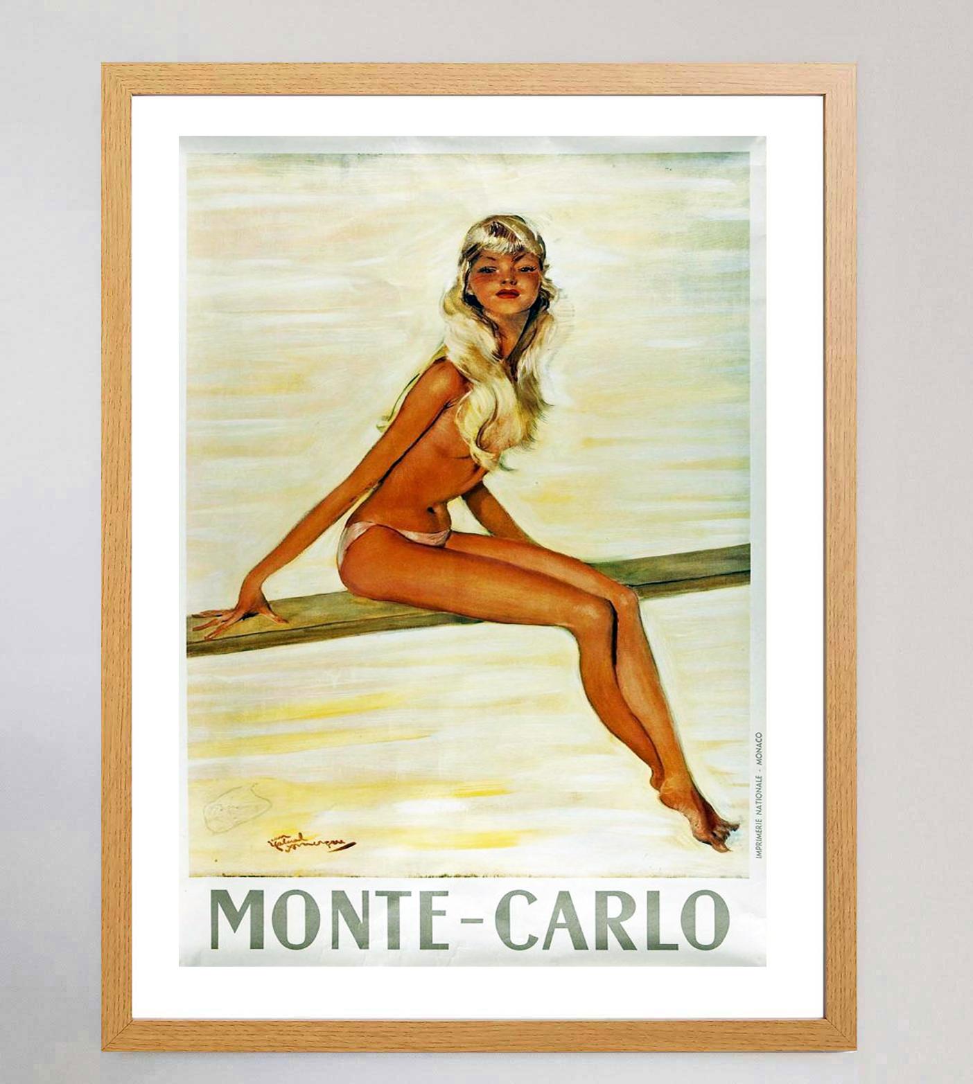 Mid-Century Modern 1950 Monte-Carlo Original Vintage Poster For Sale