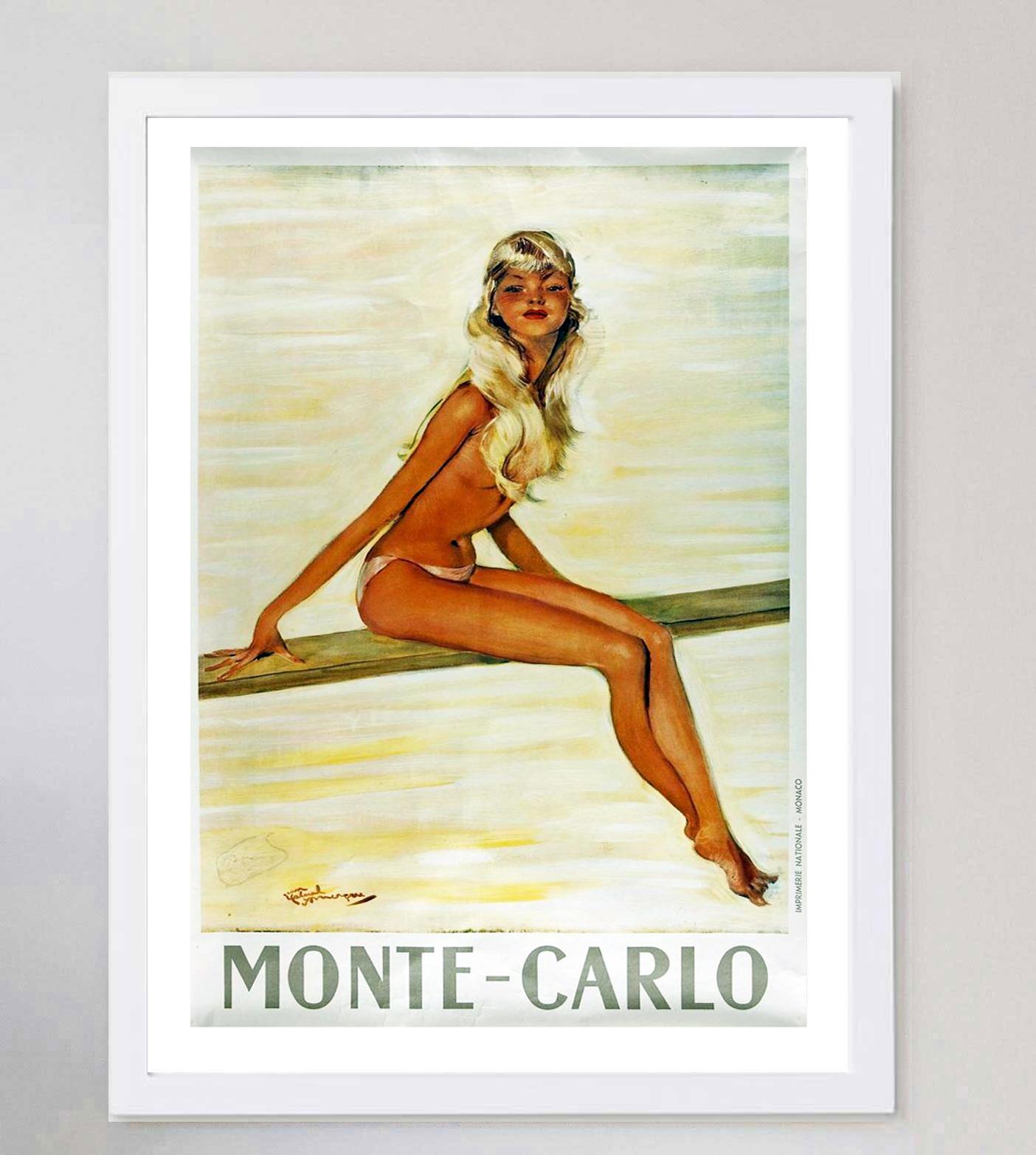 Mid-Century Modern 1950 Monte-Carlo Original Vintage Poster For Sale