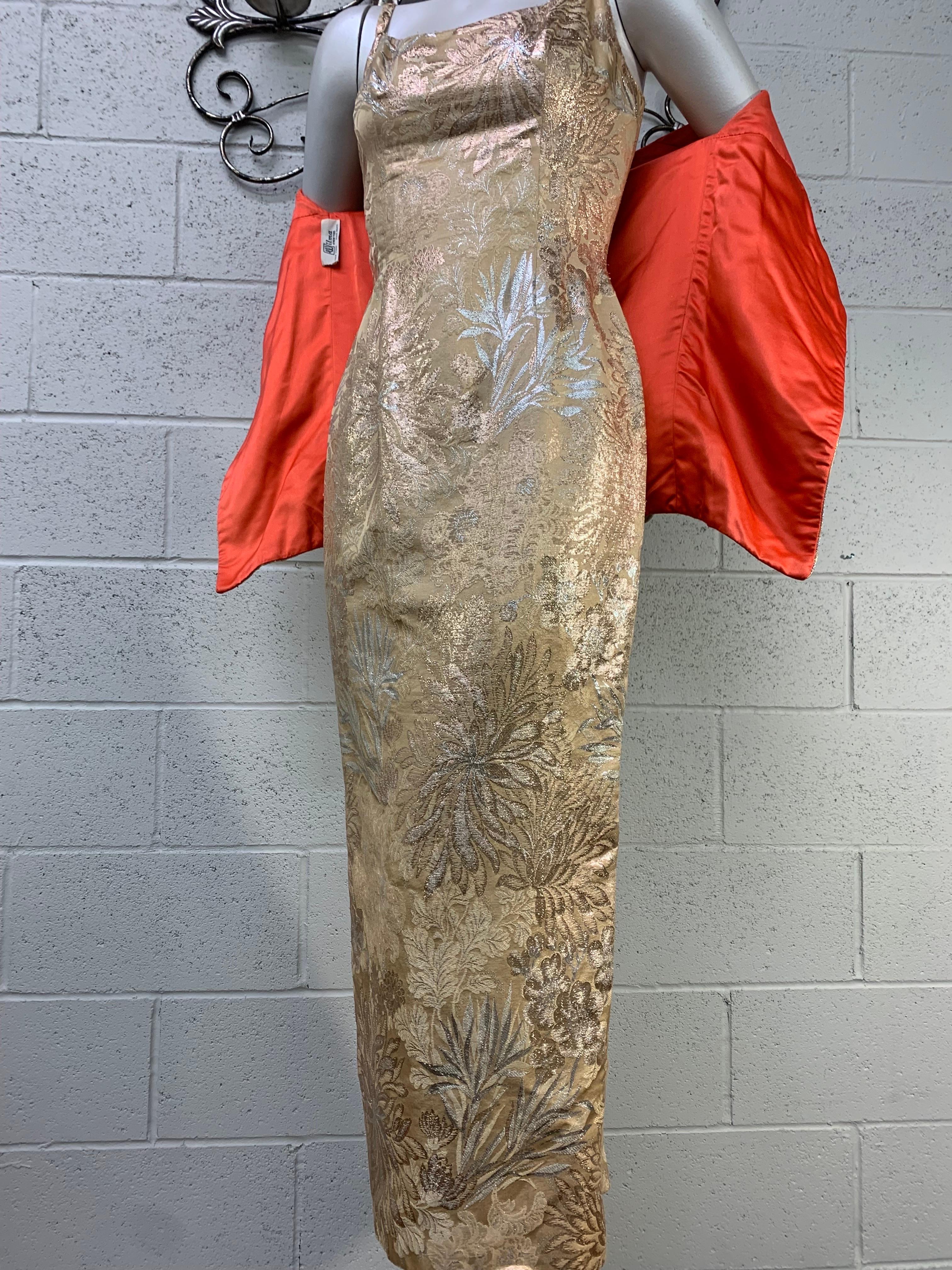 1950 Mr. Blackwell Gold Brocade Fishtail Gown & Beaded Evening Vest Ensemble 2