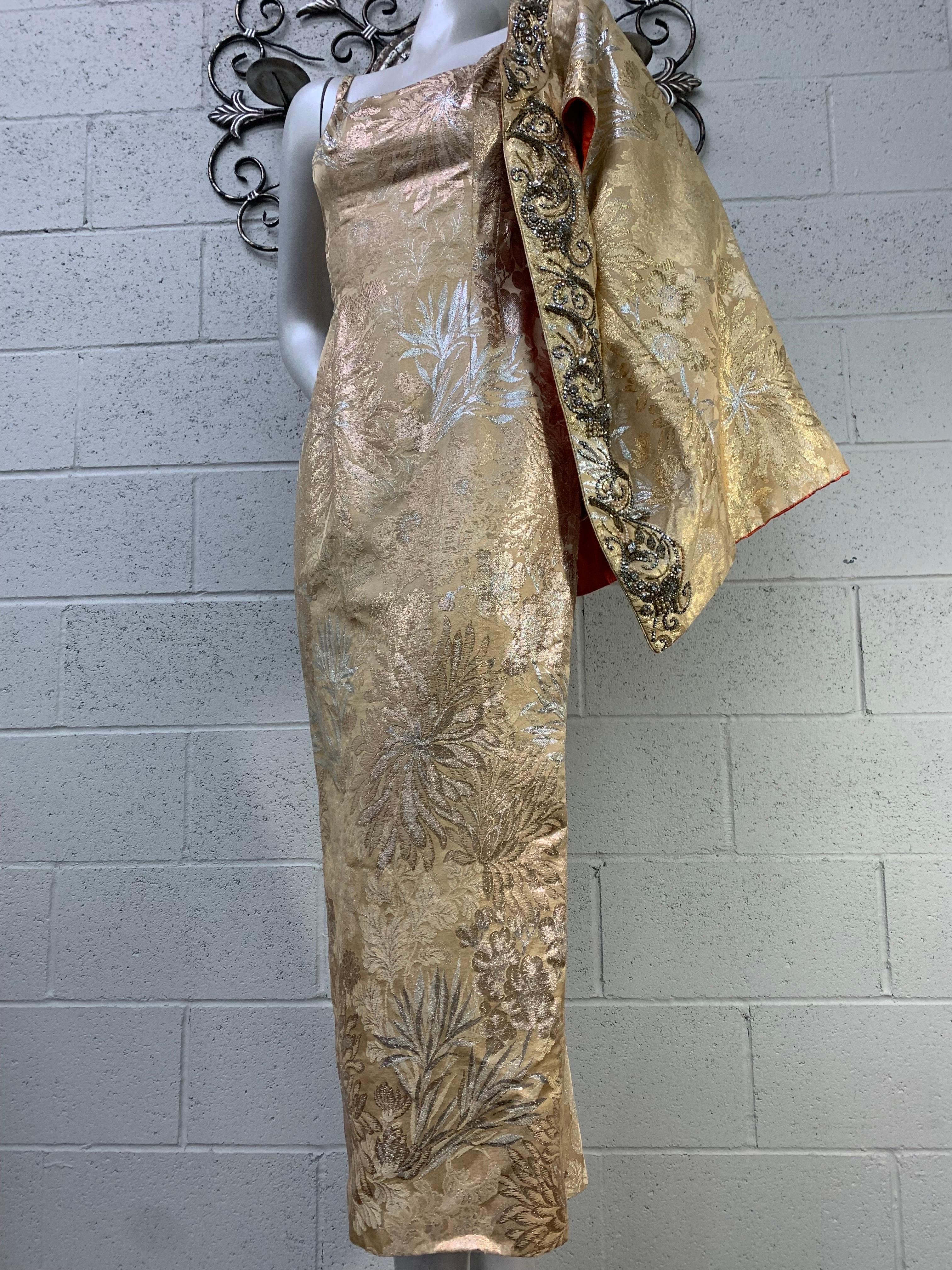 1950 Mr. Blackwell Gold Brocade Fishtail Gown & Beaded Evening Vest Ensemble 4