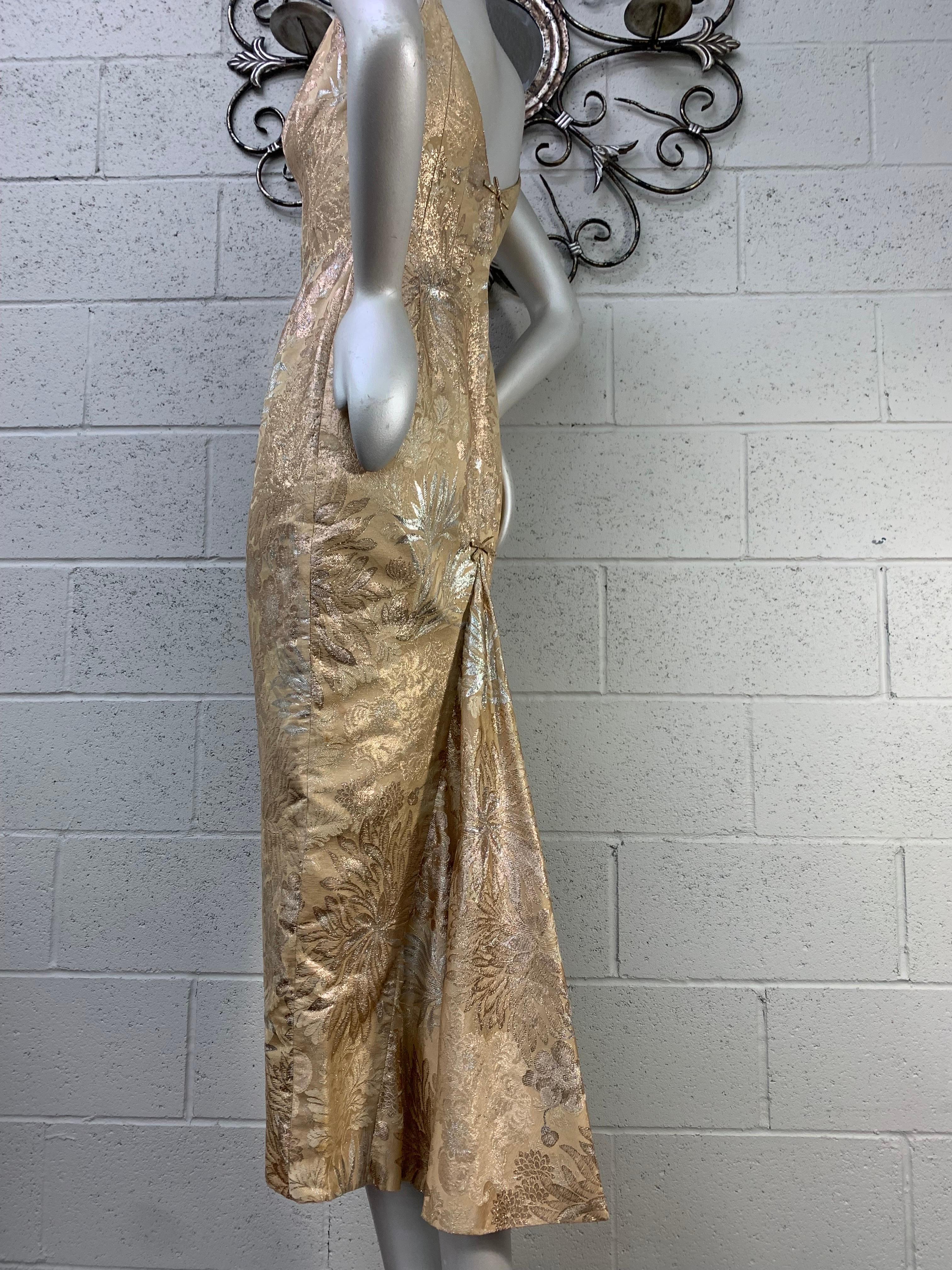 1950 Mr. Blackwell Gold Brocade Fishtail Gown & Beaded Evening Vest Ensemble 5