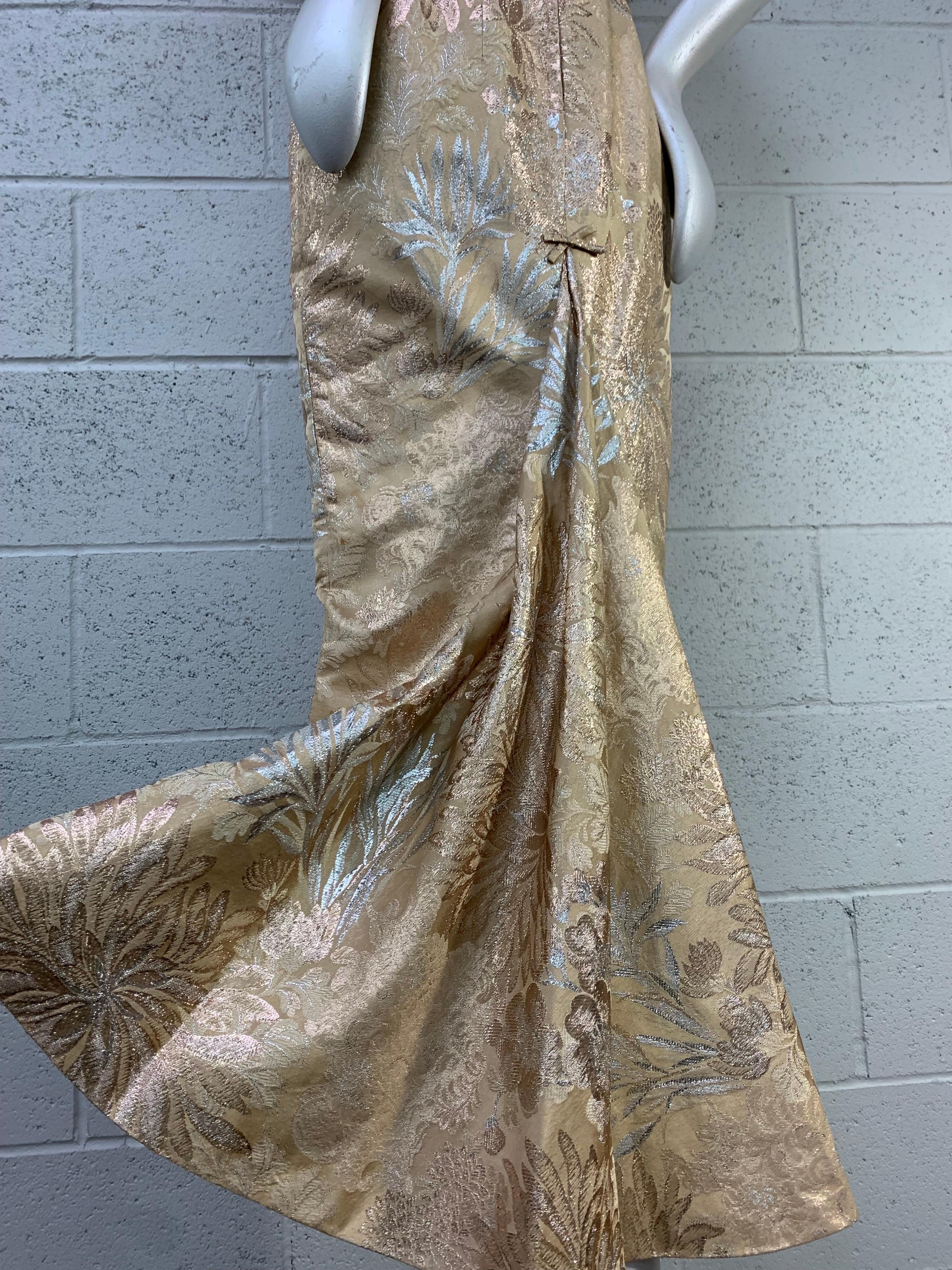 1950 Mr. Blackwell Gold Brocade Fishtail Gown & Beaded Evening Vest Ensemble 6