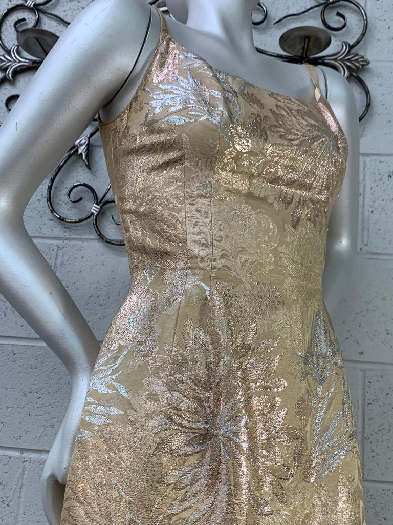 1950 Mr. Blackwell Gold Brocade Fishtail Gown & Beaded Evening Vest Ensemble For Sale 11
