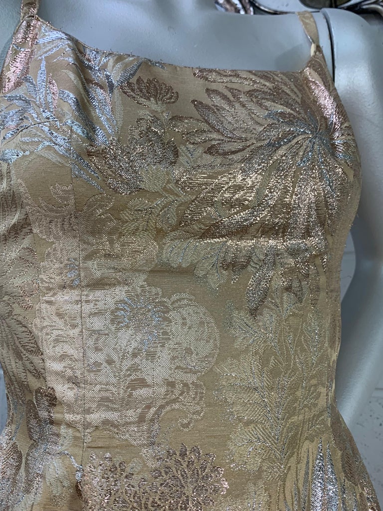 1950 Mr. Blackwell Gold Brocade Fishtail Gown & Beaded Evening Vest Ensemble For Sale 13