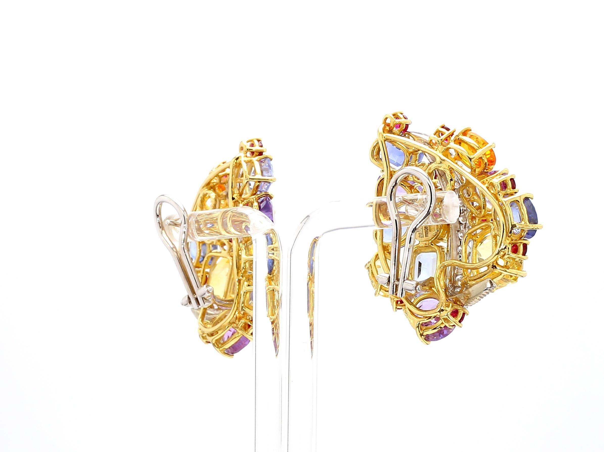 Emerald Cut 1950 Multicolored Sapphire Earing Sabaddini 50 Carat of Natural Sapphire For Sale
