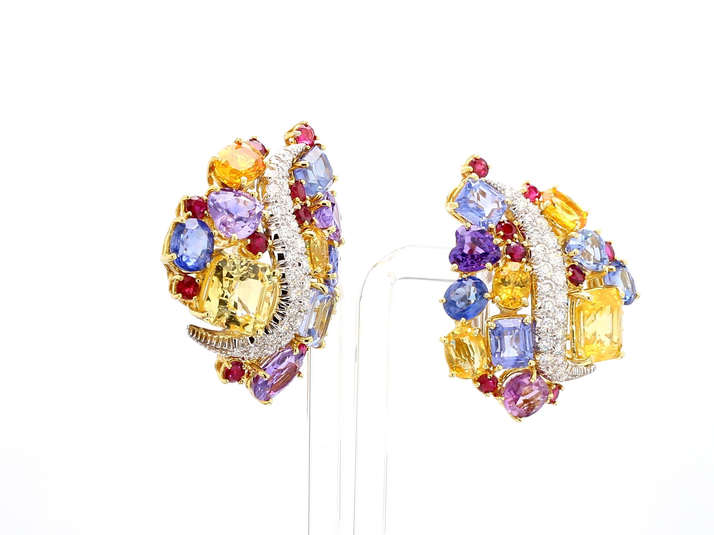 Women's 1950 Multicolored Sapphire Earing Sabaddini 50 Carat of Natural Sapphire For Sale