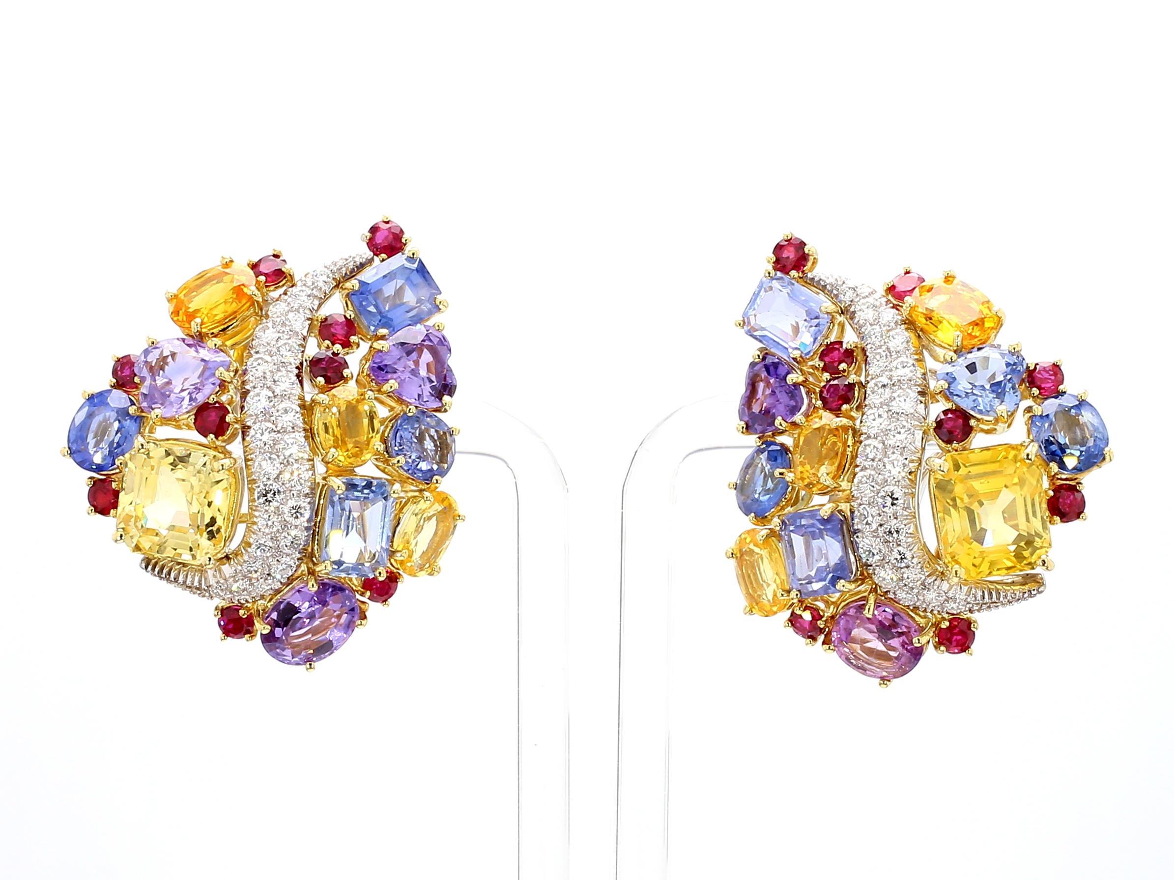1950 Multicolored Sapphire Earing Sabaddini 50 Carat of Natural Sapphire For Sale 2