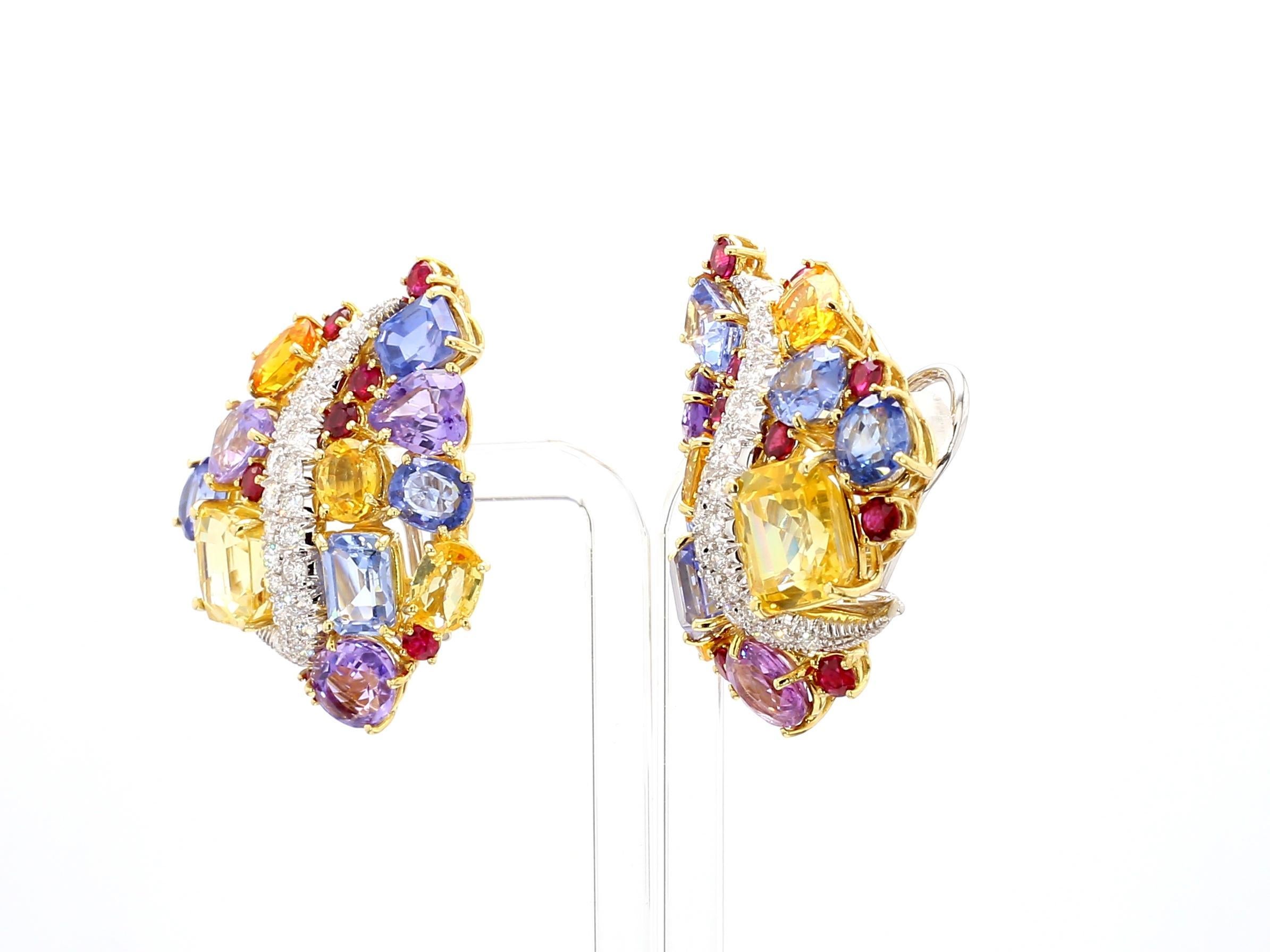 1950 Multicolored Sapphire Earing Sabaddini 50 Carat of Natural Sapphire For Sale 3