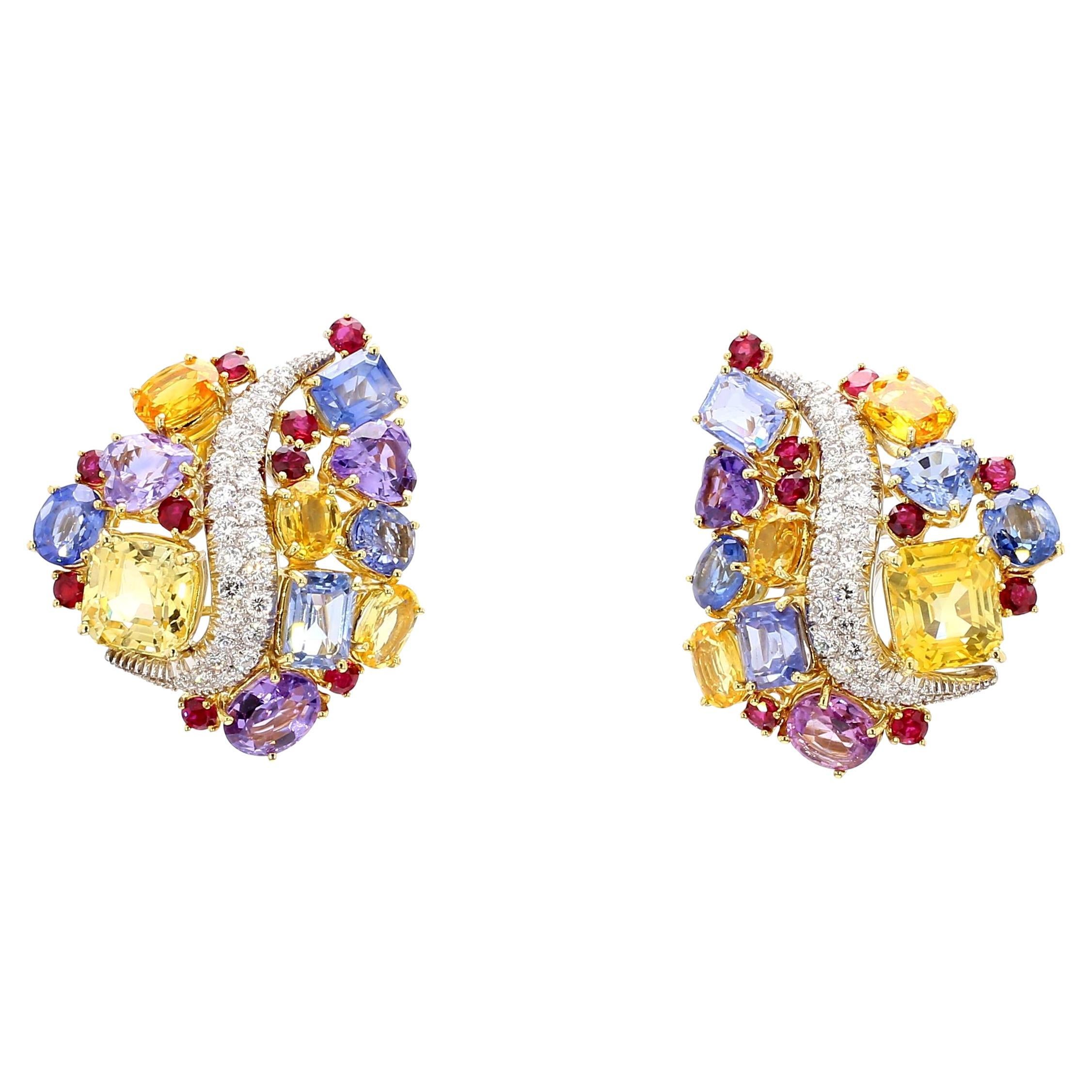 1950 Multicolored Sapphire Earing Sabaddini 50 Carat of Natural Sapphire For Sale