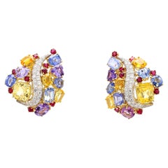 1950 Multicolored Sapphire Earing Sabaddini 50 Carat of Natural Sapphire