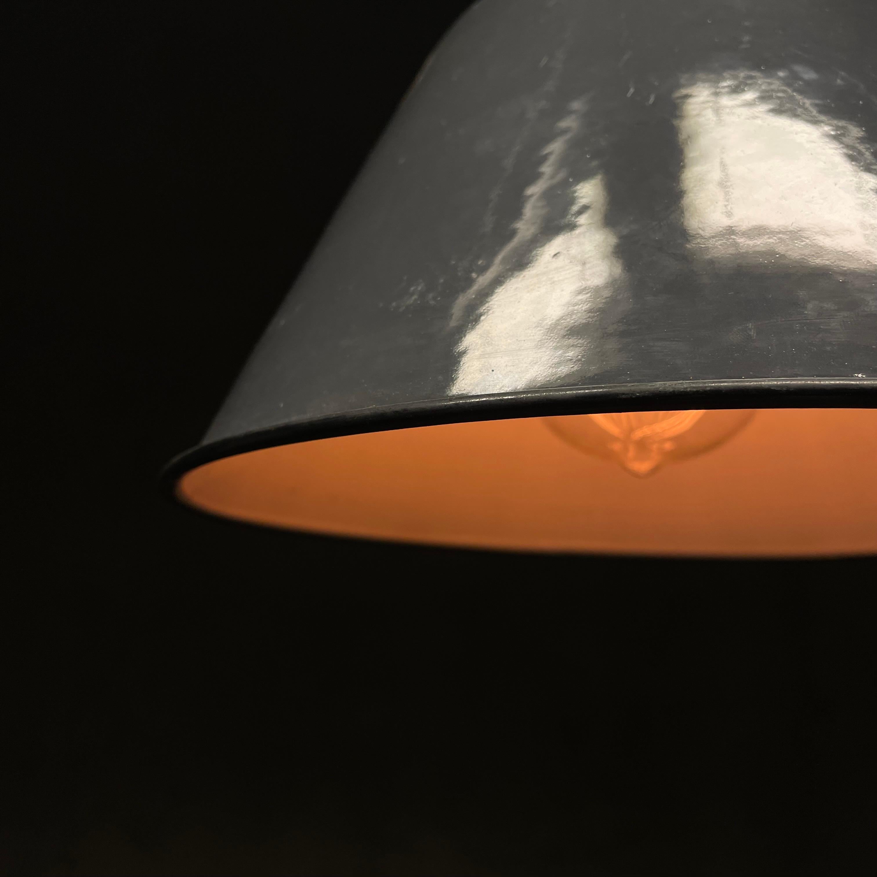 Industrial 1950 nautical industrial enamel brass pendant lights For Sale