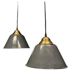 1950 nautical industrial enamel brass pendant lights